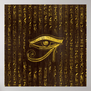 Golden Egyptian Eye of Horus and hieroglyphics Poster
