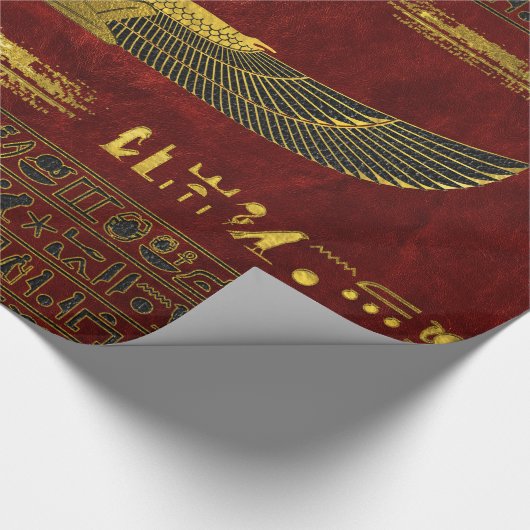 Golden Egyptian God Ornament op rood leder Cadeaupapier (Hoek)