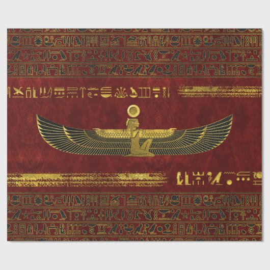 Golden Egyptian God Ornament op rood leder Cadeaupapier (Vlak)