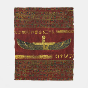Golden Egyptian God Ornament op rood leder Fleece Deken