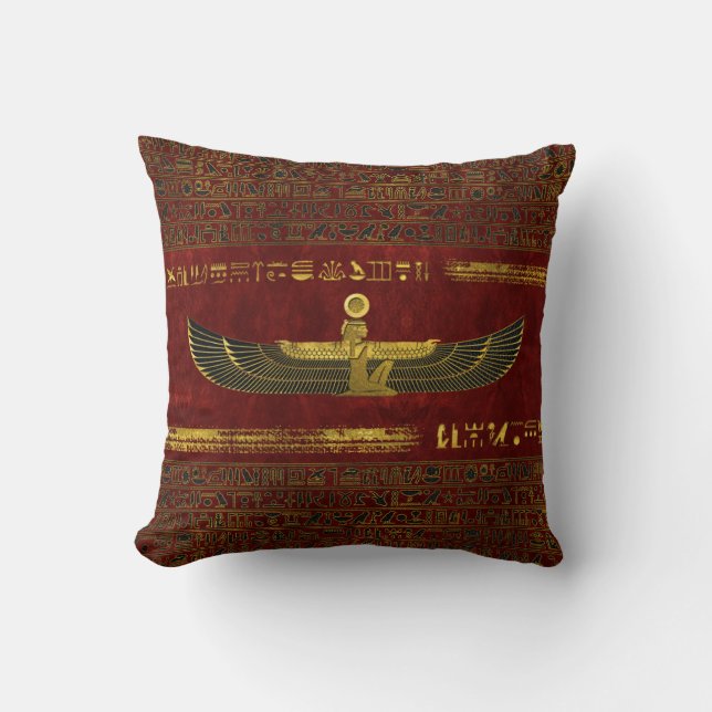 Golden Egyptian God Ornament op rood leder Kussen (Voorkant)