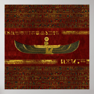 Golden Egyptian God-Ornament op rood leder Poster