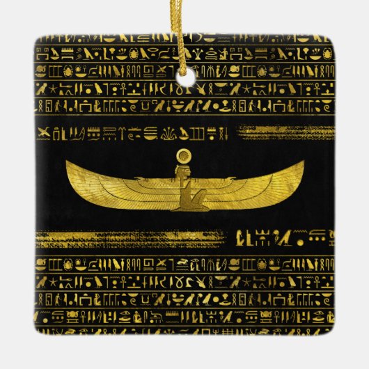 Golden Egyptian God Ornament op zwart leder (Voorkant)