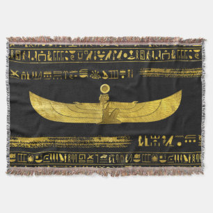 Golden Egyptian God Ornament op zwart leder Deken