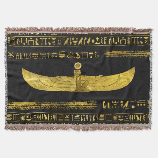 Golden Egyptian God Ornament op zwart leder Deken (Voorkant)
