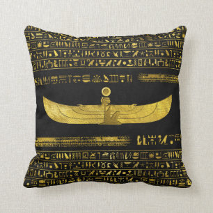 Golden Egyptian God Ornament op zwart leder Kussen