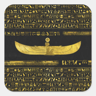 Golden Egyptian God Ornament op zwart leder Vierkante Sticker