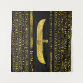 Golden Egyptian God Ornament op zwart leder Wandkleed (Voorkant (horizontaal))