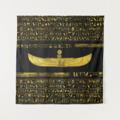 Golden Egyptian God Ornament op zwart leder Wandkleed (Voorkant)