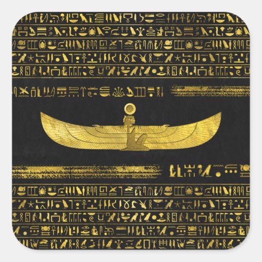 Golden Egyptian God Ornament op zwart leer Vierkante Sticker (Voorkant)