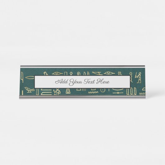 Golden Egyptian Hieroglyphs Typografie Egypte Bureau Naambordje (Voorkant)