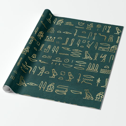 Golden Egyptian Hieroglyphs Typografie Egypte Cadeaupapier (Uitgerold)