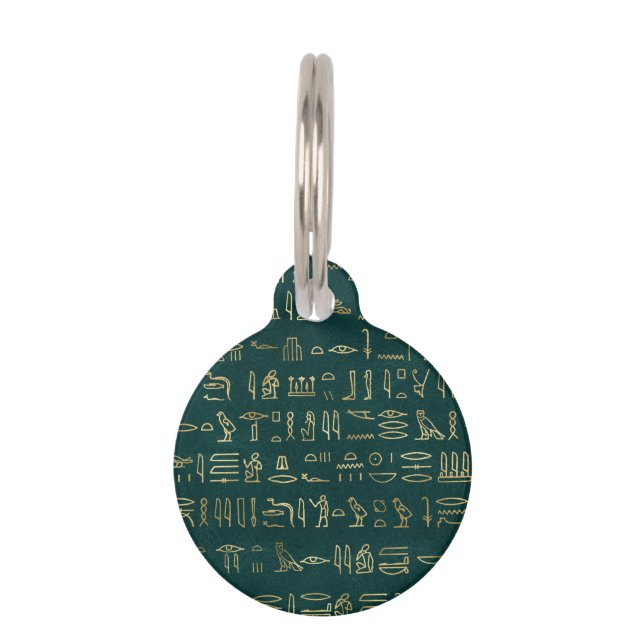 Golden Egyptian Hieroglyphs Typografie Egypte Huisdierpenning (Voorkant)