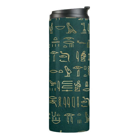Golden Egyptian Hieroglyphs Typografie Egypte Thermosbeker (Gedraaid links)