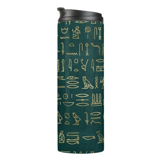 Golden Egyptian Hieroglyphs Typografie Egypte Thermosbeker (Geroteerd rechts)