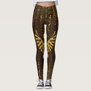 Golden Egyptian Horus Falcon en hieroglyphics Leggings