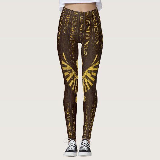 Golden Egyptian Horus Falcon en hieroglyphics Leggings (Voorkant)