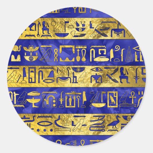 Golden Egyptische hiërogliefen patroon Ronde Sticker (Voorkant)