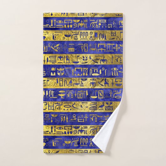 Golden-Egyptische hiërogliefroons patroonblauw Bad Handdoek (Handdoek)