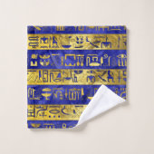 Golden-Egyptische hiërogliefroons patroonblauw Bad Handdoek (Wasdoekje)
