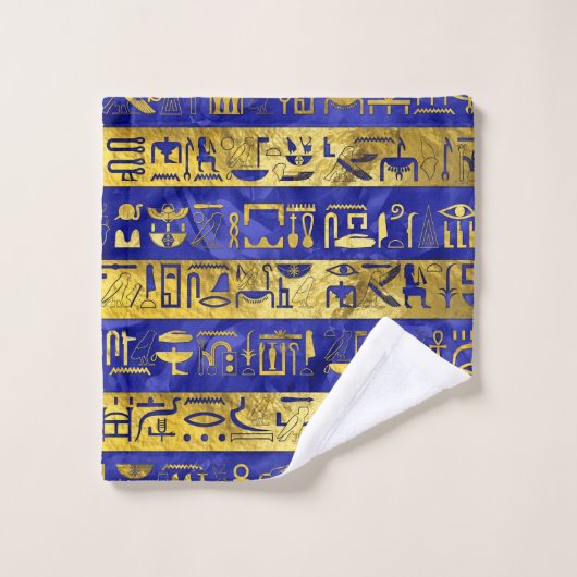 Golden-Egyptische hiërogliefroons patroonblauw Bad Handdoek (Wasdoekje)