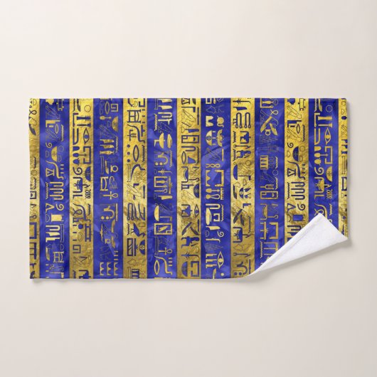 Golden-Egyptische hiërogliefroons patroonblauw Bad Handdoek (Handdoek)
