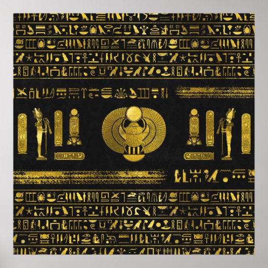 Golden Egyptische karab op zwart leder Poster (Voorkant)