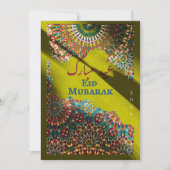 Golden Eid Mubarak sierpatroon Geel Groen Feestdagenkaart (Voorkant)