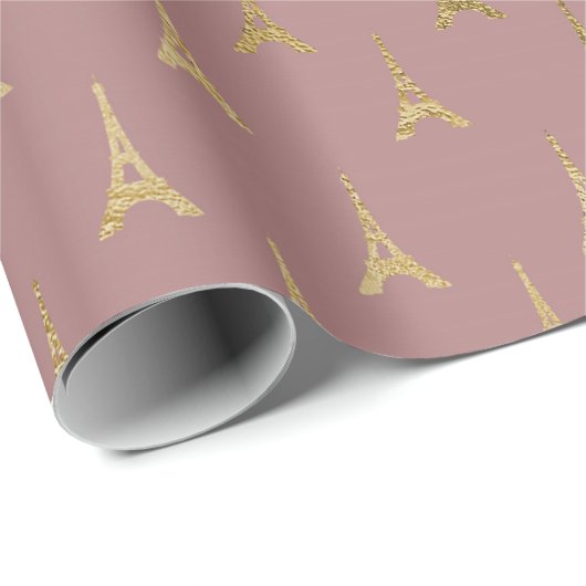 Golden Eiffel Tower Paris Mauve Lila Blush Pink Cadeaupapier (Rol Hoek)