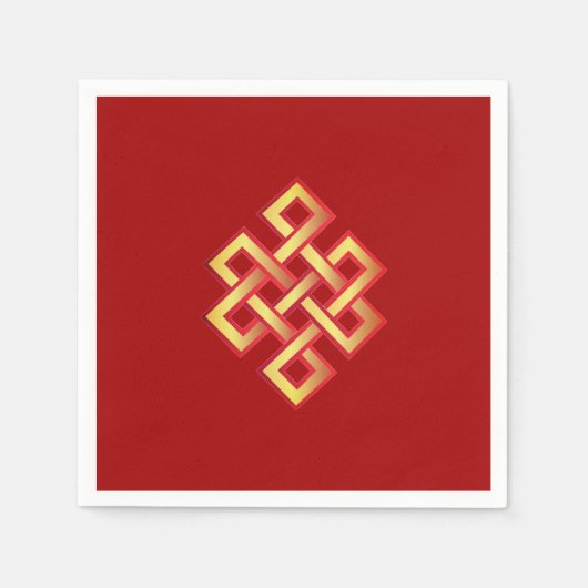 Golden eindeloze knoop op het rode kruis servet (Voorkant)