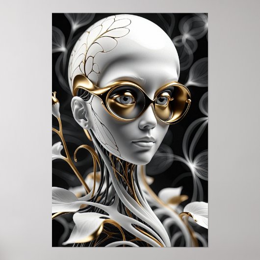 Golden Elegance: Abstracte vrouw moderne kunst Poster (Voorkant)