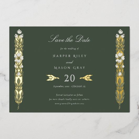 Golden Elegance Art Nouveau Save the Date Kaart (Voorkant)