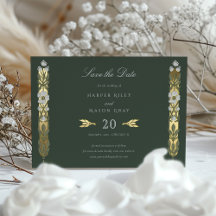 Golden Elegance Art Nouveau Save the Date Kaart