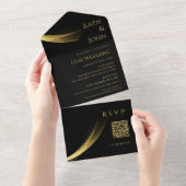 Golden Elegance-Bruiloft QR-code All In One Uitnodiging (Afscheurbaar)