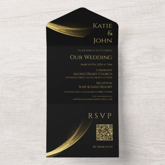 Golden Elegance-Bruiloft QR-code All In One Uitnodiging (Binnen)