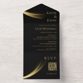 Golden Elegance-Bruiloft QR-code All In One Uitnodiging