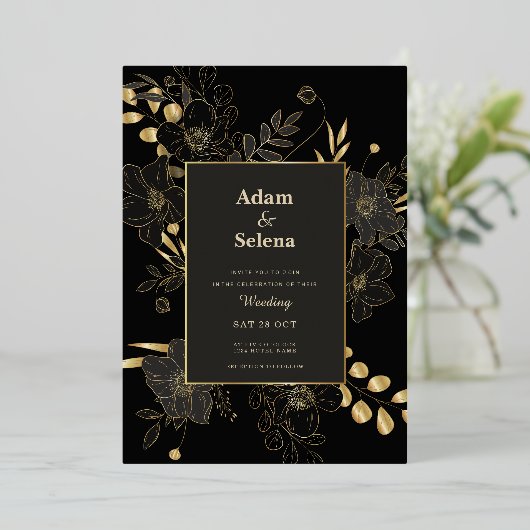 Golden Elegance bruiloft uitnodiging (Staand Voorkant)