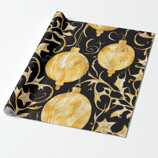 Golden Elegance Christmas Ball Wrap Cadeaupapier (Uitgerold)