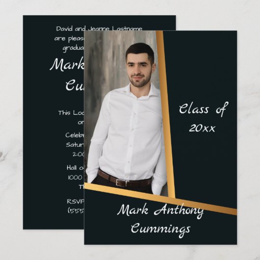 Golden Elegance Class of Photo Afstuderen 3 Kaart (Voorkant / Achterkant)