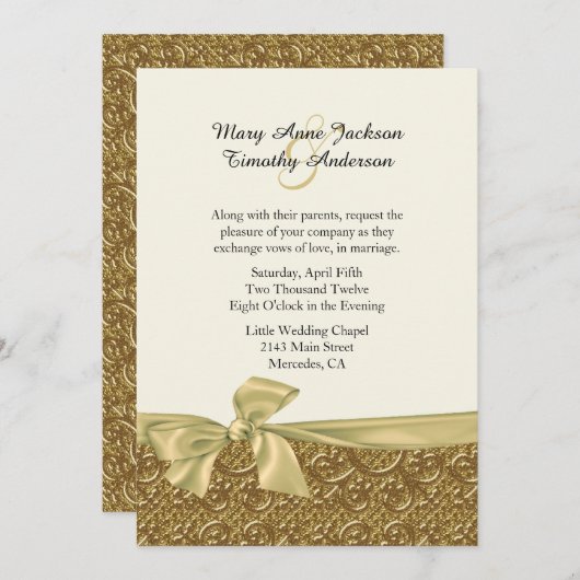 Golden Elegance Custom Wedding Invitation Kaart (Voorkant / Achterkant)