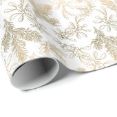 Golden Elegance Engraved Holly, Pine en Mistletoe Cadeaupapier (Rol Hoek)