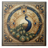 Golden Elegance Majestic Peacock Feather Art Deco Tegeltje (Voorkant)