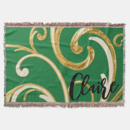 Golden Elegance Moss Green pattern Deken