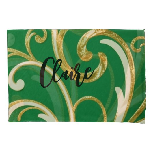 Golden Elegance Moss Green pattern Kussensloop (Voorkant)