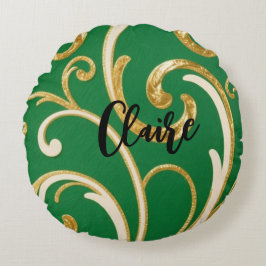 Golden Elegance Moss Green pattern Rond Kussen