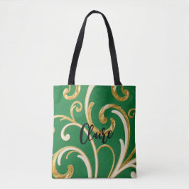 Golden Elegance Moss Green pattern Tote Bag