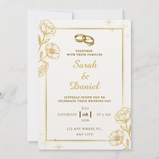 Golden Elegance Wedding Invitation Kaart