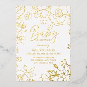 Golden Elegant Baby shower Flowers Real Gold Folie Uitnodiging