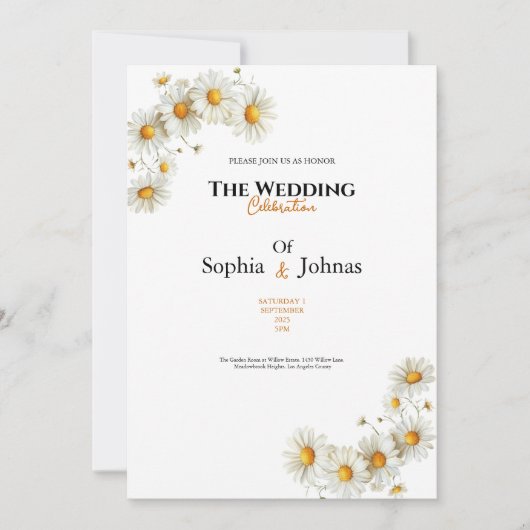 golden elegant daisy flower wedding invitation kaart (Voorkant)