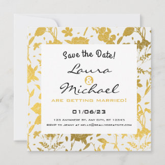 Golden Elegant Floral Wedding Invitation Kaart